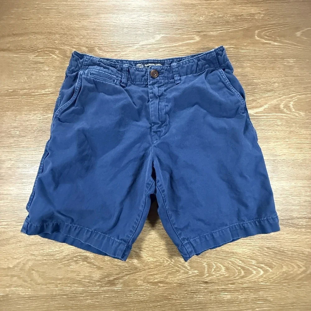 American Eagle Men's Classic Chino Shorts Blue Flat Front Casual Summer Size 32